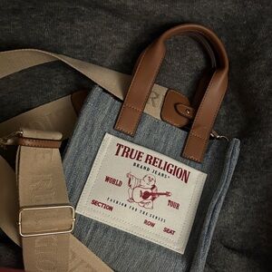 True Religion Blue and Brown Mini Messenger Bag